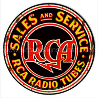 Rca Radio Tubes Sales & Service Reproduction 14’ Round Metal Sign Tin