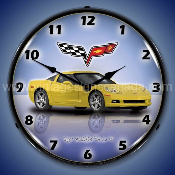 C6 Corvette Velocity Yellow Led Clock