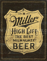 Miller Vintage Shield Tin Sign-12X16 Sign
