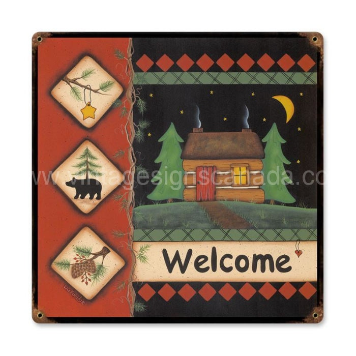 Welcome Cabin Metal Sign Tin