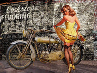 Yellow Dress Pin Up With Harley Davidson Motorcycle