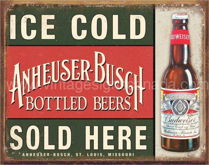 Anheuser Busch Ice Cold Tin Sign-16X12 Sign