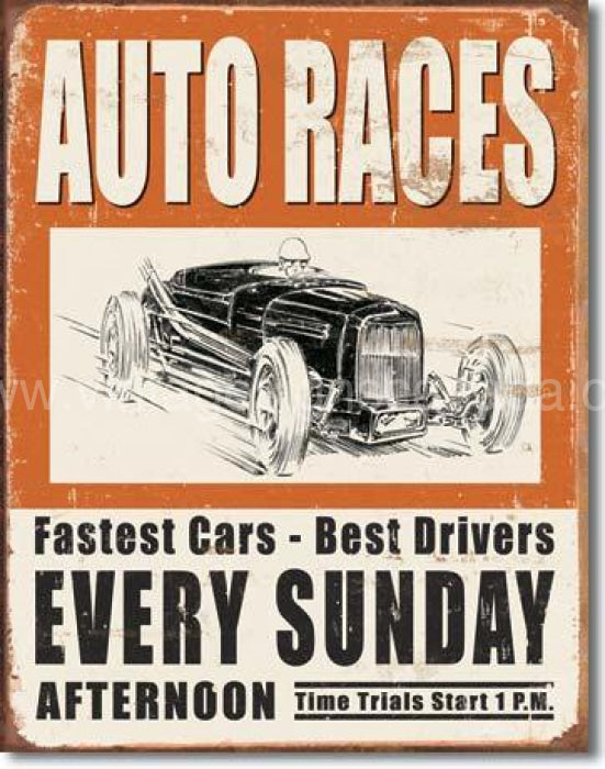 Auto Races Sign Auto Races Every Sunday Tin Sign-12