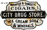 City Drug Store Country Cut Out Sign 24X15 Ice Cream Soda Metal Sign