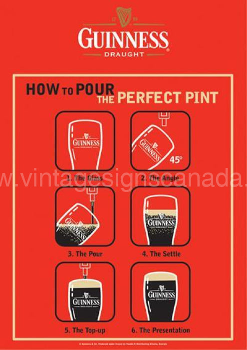 Guinness How To Pour Tin Sign - Vintage Signs Canada