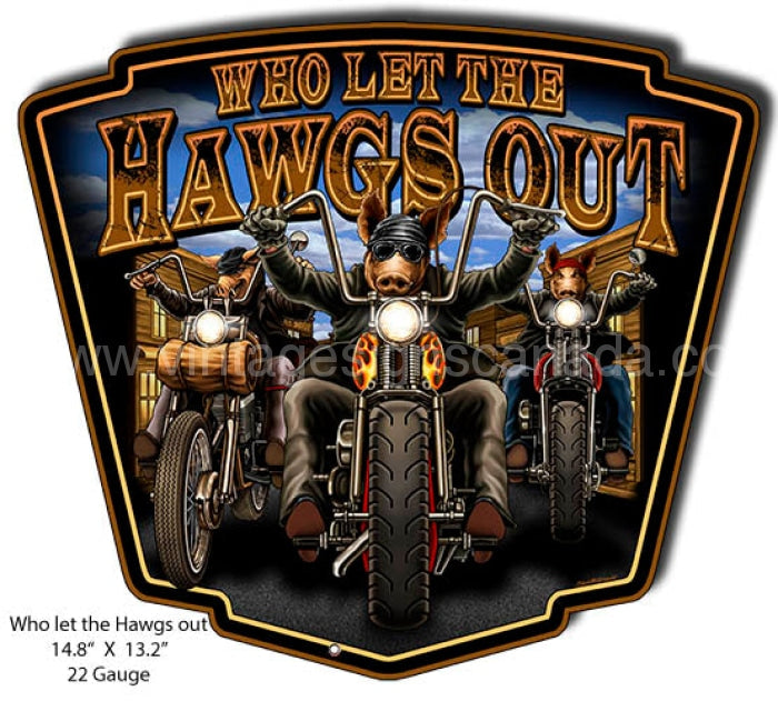 Hawgs Motorcycles Cut Out Garage Metal Sign-Steve Mcdonald-13.2X14.8 Metal Sign