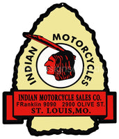 Indian Motorcycles Sales Co St Louis Mo Cut Out Metal Sign-20X17 Metal Sign