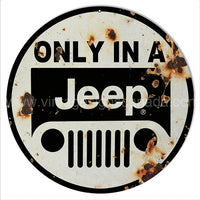 Jeep Distressed Reproduction Garage Shop Sign 14’ Round Tin
