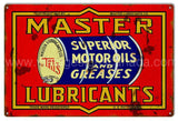 Master Lubricants Motor Oil Gas Station Metal Sign Tin