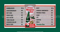 Mountain Dew Menu Board Tin Sign