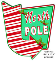 North Pole Holiday Arrow Christmas Metal Cut Out Sign 15.8X17.4 Metal Sign