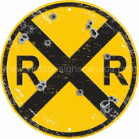 Railroad With Bullet Holes 12 Round Tin Sign