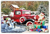 Red Classic Ford With Santa Claus Metal Sign-12X18 Metal Sign