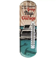 What Happens In The Garage Metal Thermometer-17 3/8Highx5 1/8Wide Thermometer