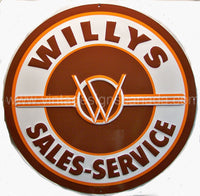 Willys Sales & Service 24 Round Tin Sign