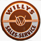 Willys Sales & Service 24 Round Tin Sign