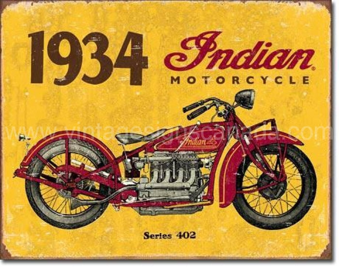 1934 Indian Motorcycle Tin Sign - Vintage Signs Canada