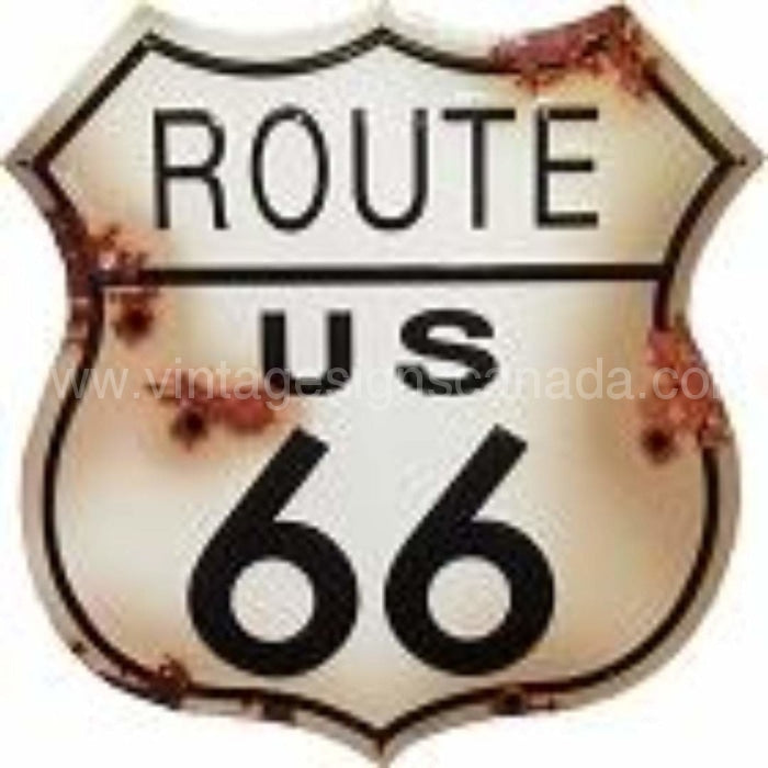 24 Distressed Die Cut Route 66 Tin Sign