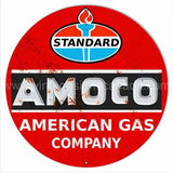 Amoco American Gas Company Vintage Metal Sign 14 Round Tin