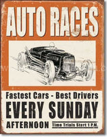 Auto Races Every Sunday Tin Sign-12X16 Sign