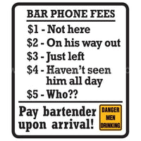 Bar Phone Fees Embossed Tin Sign-10.75X12 Sign