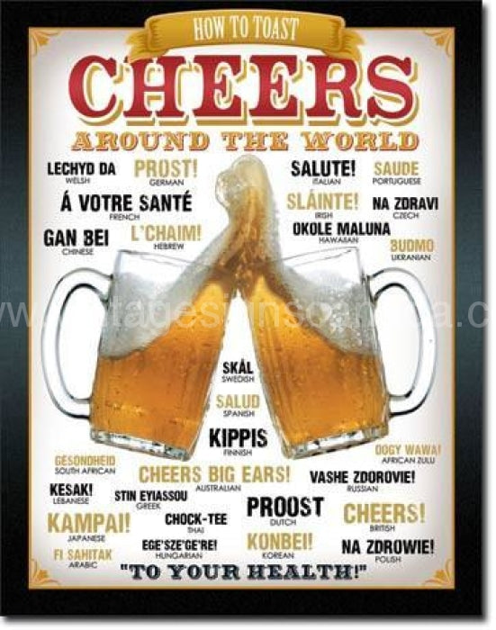 Cheers Around The World Tin Sign - Vintage Signs Canada