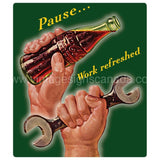 Coke Pause-Work Refreshed Embossed Tin Sign