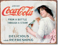 Coke-Thru A Straw Tin Sign - Vintage Signs Canada
