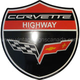 Corvette Highway 24 Round Tin Sign