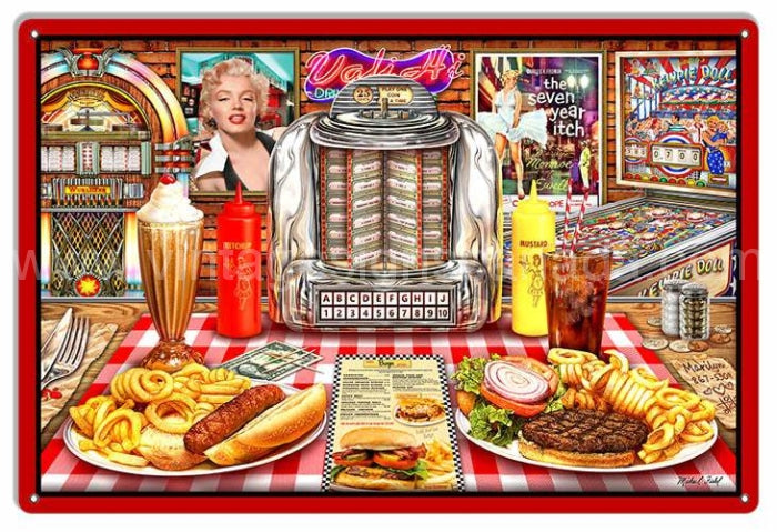 Dinner With Marilyn Metal Sign By Michael Fishel 12X18 Tin