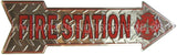 Fire Station Arrow Tin Sign