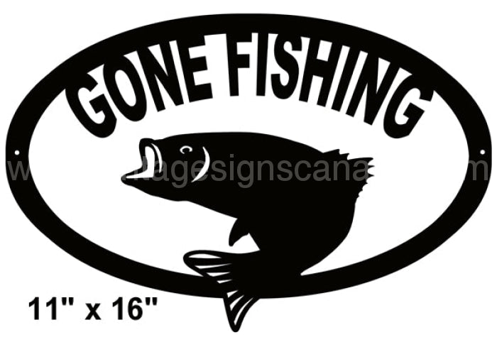 Fishing Laser Cut Silhouette Gone Sign-11X16 Metal Signs
