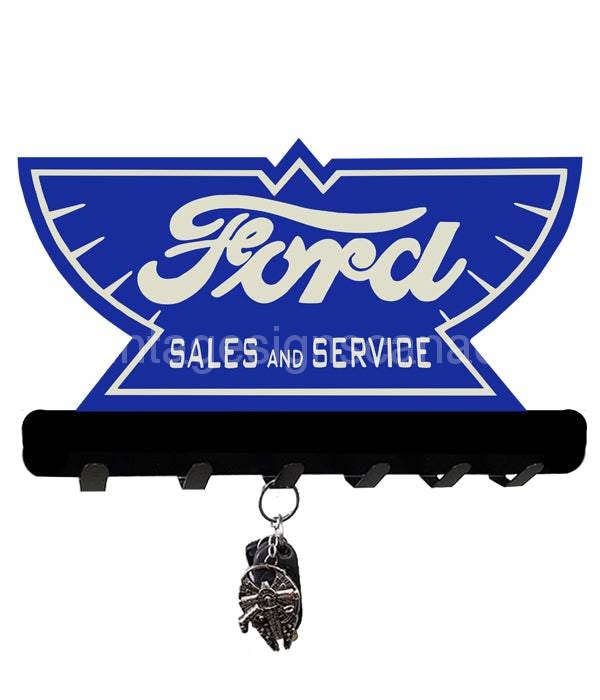 Ford Sales And Service Cut Out Metal Key Holder 12X8 Metal Sign
