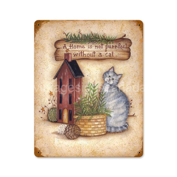 Home With Cat Tin Sign