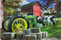 John Deere W/Cows Tin Sign