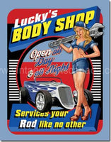 Luckys Body Shop Tin Sign