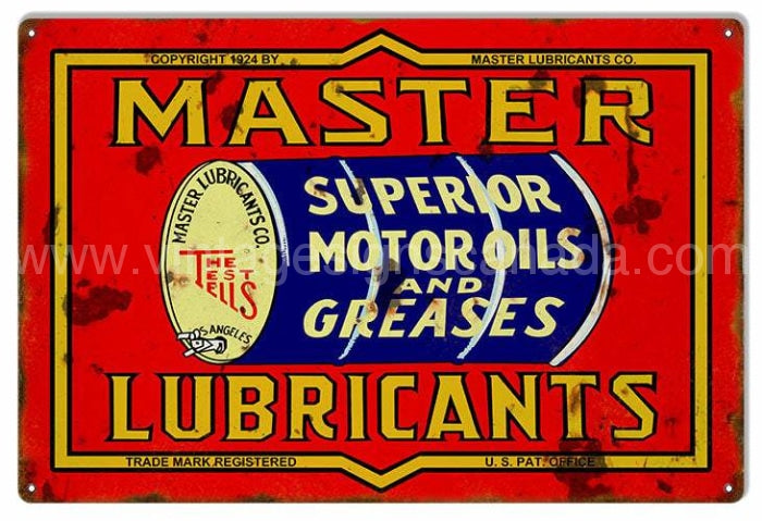 Master Lubricants Motor Oil Gas Station Metal Sign Tin