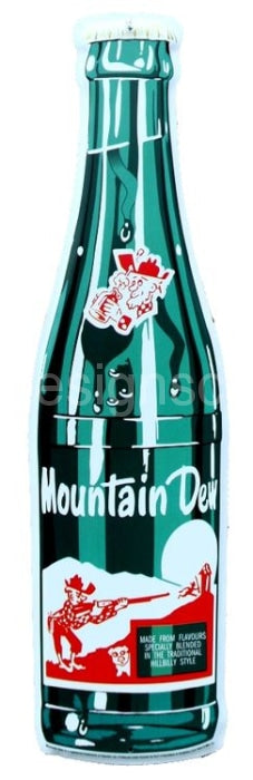 Mountain Dew Bottle Embossed Die Cut Tin Sign