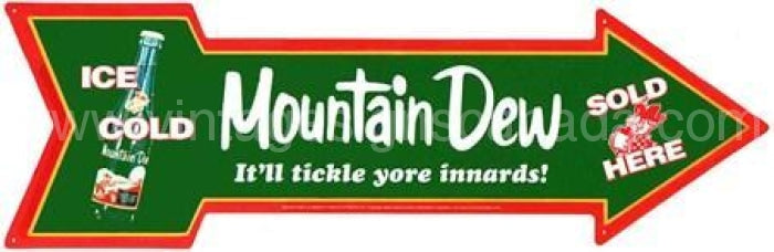 Mountain Dew Embossed Arrow Tin Sign
