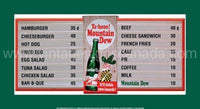 Mountain Dew Menu Board Tin Sign