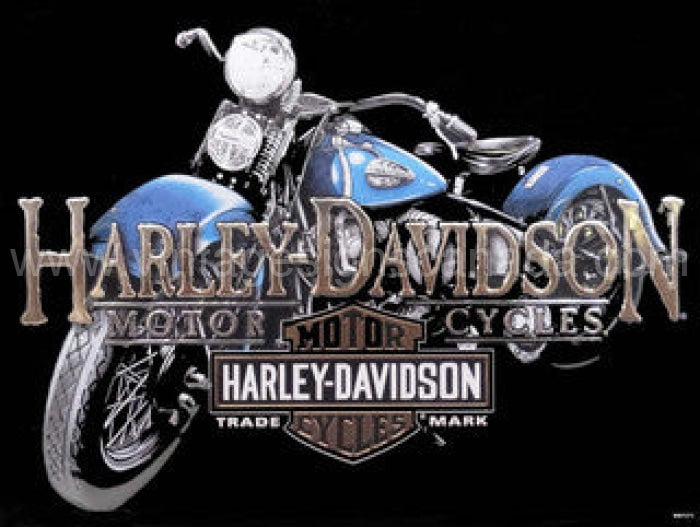 Old Blue Harley-Davidson Motorcycle Metal Sign