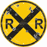 Railroad With Bullet Holes 24 Round Tin Sign