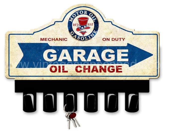 Red Hat Motor Oil Key Hanger Vintage Sign Metal Sign