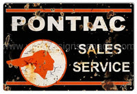 Reproduction Pontiac Sales Service Garage Shop Sign Metal Sign
