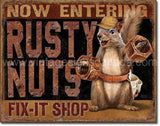 Rusty Nuts Fix It Tin Sign