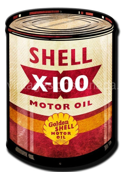 Shell X 100 Motor Oil Distressed Can Metal Sign (14X20)