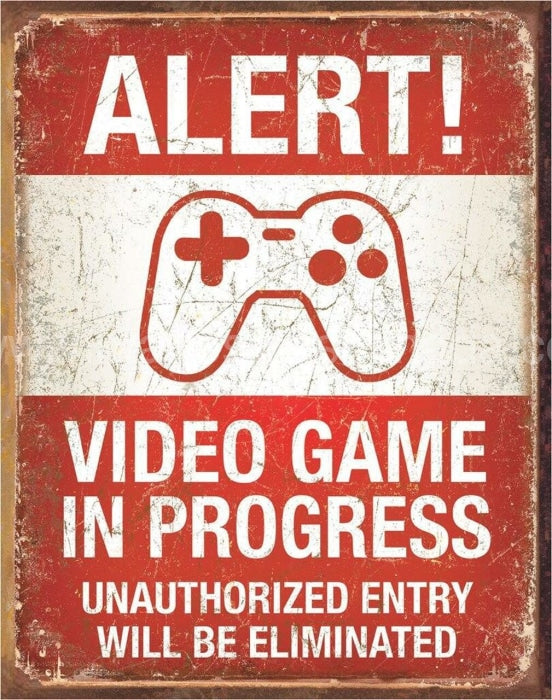 Video Game In Progress Tin Sign