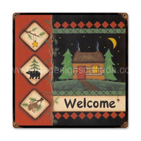 Welcome Cabin Metal Sign Tin