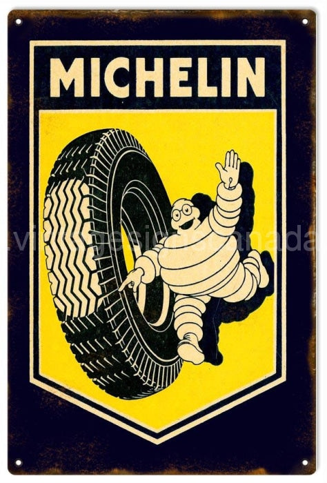 Yellow Michelin Tire Gas Station Sign Tin